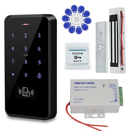 OBO HANDS Stand-Alone Waterproof Door Access Control System Kit with 180KG/350lbs Electric Magnetic Lock + Power Supply+Door Exit Button+10pcs Blue Keyfobs