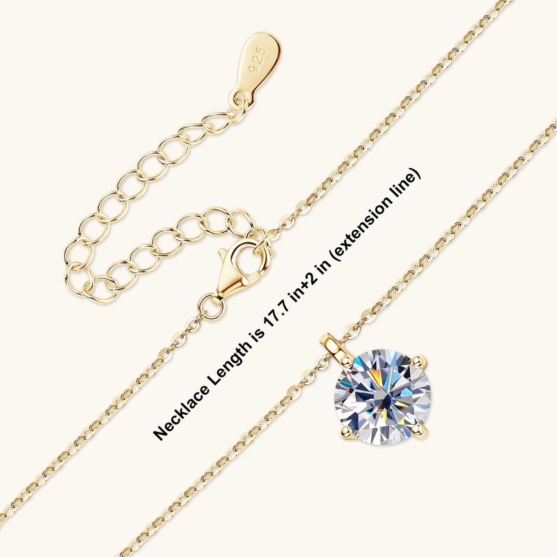 PROSTORY 3CT Moissanite Solitaire Pendant Necklace for Women (Gold)