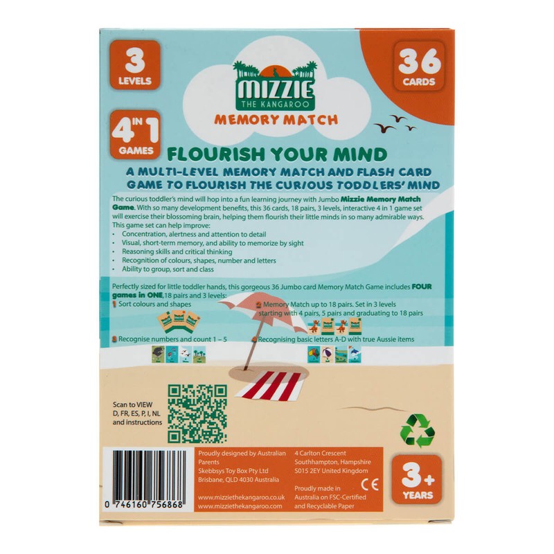 Mizzie Memory Match 4-in-1 Flash Card Game Set, 1 Set