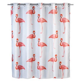 Wenko Anti-Mould Shower Curtain, Textile Curtain with Anti-Mould Effect, Large Integrated Rings for Attaching to the Shower Rod, Washable, Water-Resistant, multicoloured, 180 x 200 x cm