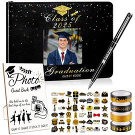 LUYI 8 Pcs Graduation Guest Book 2025, Graduation Photo Guest Book Sign with Graduation Pen Stickers Washi Tape Graduation Guest Sign in Book Signature Memory Scrapbook for College Gifts Graduation
