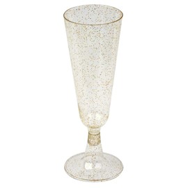 Balsa Circle 36 pc 5 oz Gold Glittered Clear Plastic Champagne Glasses - Disposable Wedding Party Catering Tableware