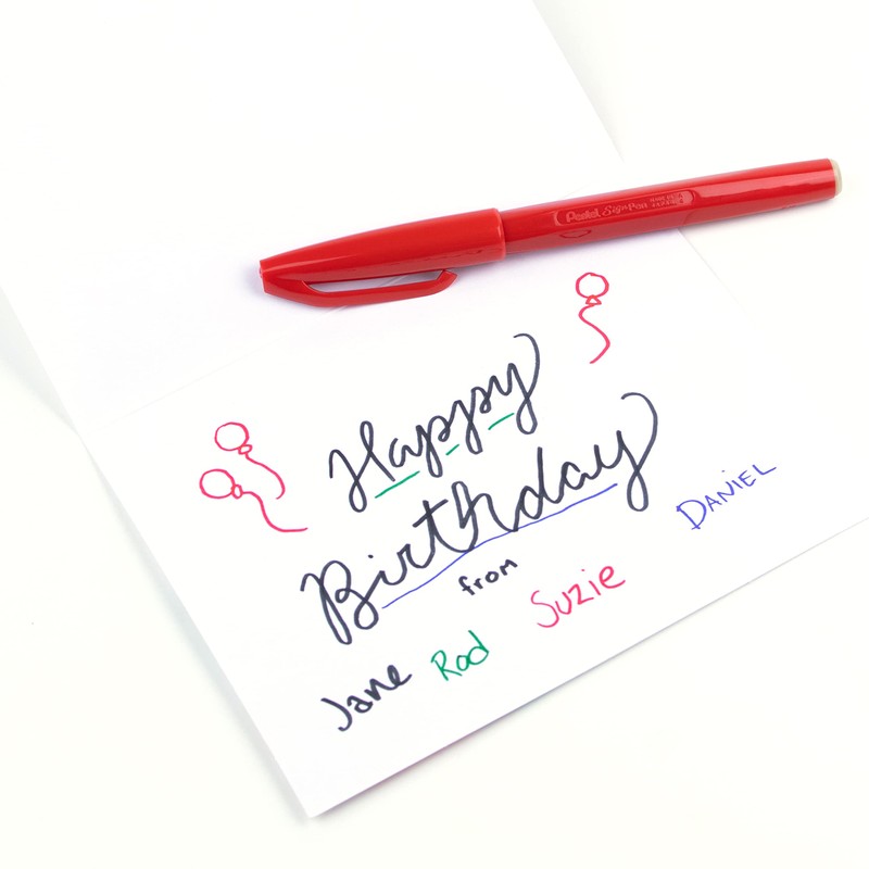 Pentel Sign Pen Fiber-Tipped Pen, Red Ink, Box of 12