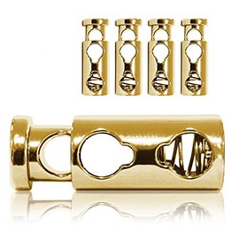 Metal Cord Stopper, Set of 4, Cord Clamp, Straight Shape (Double Hole) 33 mm Long for Ropes, Jackets, Hand Bags, Colour: Gold