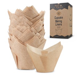 Bake Choice 100pcs Natural Jumbo Tulip Cupcake Liners for Baking, Unbleached Cupcake Liner, Greaseproof Parchment Paper Muffin Liners, Tulip Muffin Liners for Party, Christmas, Valentines