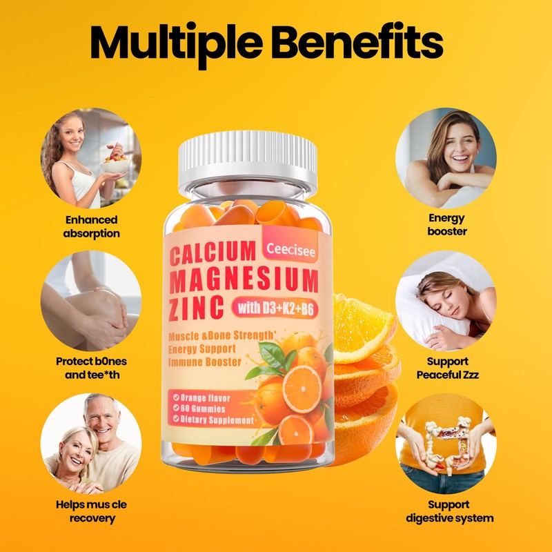 Calcium Magnesium Zinc Gummies with D3 &B6 &K2,1000mg Calcium Gummies