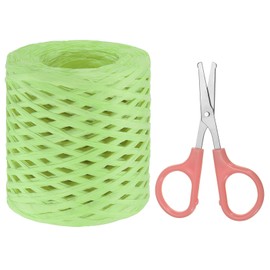 PATIKIL Raffia Paper Craft Ribbon Assortment Kit, Natural Raffia String with Scissor for Gifts, Flower Bouquets, Decoration, Light Green, 218 Yards
