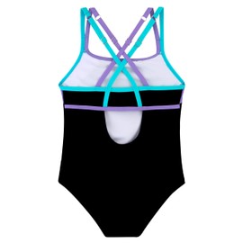 Belovance - Traje de baño de una pieza para niñas, con correas ajustables, recortadas en la espalda, atletismo, para niños, traje de baño de 5 a 14 años, Negro púrpura, 5-6 Años