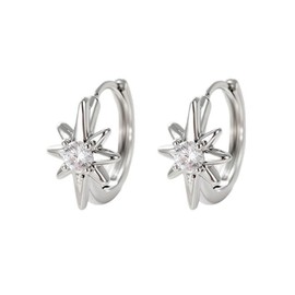 CZ Star Silver Plated Small Hoop Cartilage Tragus Earrings for Women Men Dainty Minimalist Hypoallergenic Tiny Mini Huggie Hoops Fashion Jewelry for Her Bff 10mm