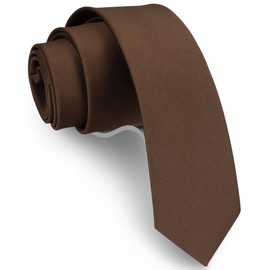 Gusleson Dark Brown Skinny Tie Solid Ties for Men Thin Slim Necktie (UK0973-31)