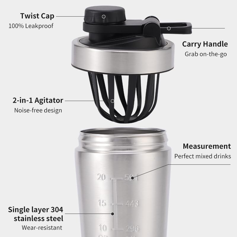 iAbaigla 304 Stainless Steel Protein Mixer Cup, Single Layer with