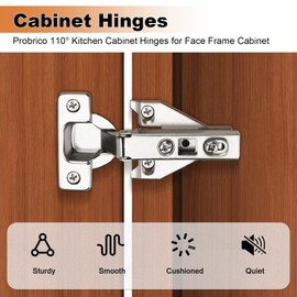 Probrico Soft Opening Kitchen Cabinet Hinges 2 Pairs (4 Pieces), Brushed Satin Nickel Face Frame Mounting Concealed Hinges for Kitchen Cupboard Hardware, with Mounting Screws