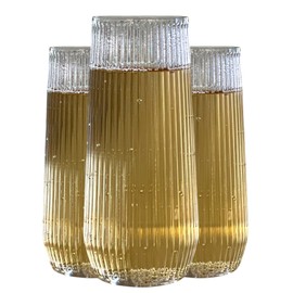 24 Pack Ribbed Ripple Stemless Toasting Glasses, Origami Durable 9 Oz BPA-Free Disposable Plastic Champagne Flutes for Weddings, Bars, Events, and Celebrations (Clear)