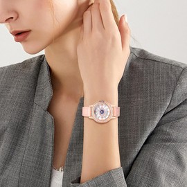 Silverora Women's Leather Watches: Retro Boho Evil Eye Analogue Quartz Wrist Watch Shiny Zircon Rhinestone Watch with Dot Bar Scale Gifts for Women, pink, Strap.