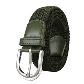 JASGOOD Braided Canvas Stretch Belt Elastic Casual Belt for Men Women with Gold Buckle,Junior 1.3 Inch Wide,Green