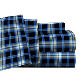 Pointehaven Flannel Deep Pocket Set with Oversized Flat Sheet, King, Ashby Plaid