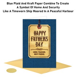 GROWTHMAGIC Happy Fathers Day Card - Blue Checker Father's Day Card for Dad Papa Husband Grandpa from Daughter Son Wife, 5.5x8in with Embossing and Gold Foil, Envelope Included