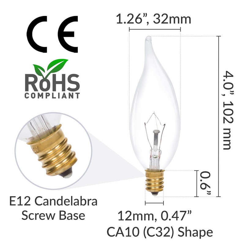 Simba Lighting Candelabra Flame Tip Clear CA10 25W E12 Base
