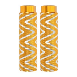 PATIKIL Bike Pegs Fit 3/8 Inch Axles, 2 Pack Aluminum Alloy Anti-Skid Lead Foot Bicycle Peg Back Seat Stands with Stripe for BMX Mountain Dirt Bike Cycling Rear Stunt Pegs, Yellow