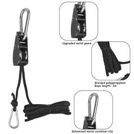 Minjuna Tent Guy Ropes with Pulley, Tent Guy Line 2PCS, Cord Guy Line 2.4m Each, Long Camping Cord Guy Rope, Heavy Duty Guide Ropes with Adjuster, Outdoor Tent Guide Lines Cord with Carabiner