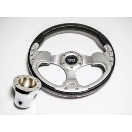 Huskey 12.5 Inch Silver Steering Wheel For Club Car DS Gas & Electric Golf Cart