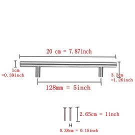 JZK 10 x Stainless Steel Kitchen Cupboard Door Handle 128mm Hole spacing, Brushed Steel T bar Handle for Wardrobe Door Kitchen Drawer Door Handles