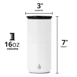 Elemental Artisan Insulated Tumbler, Triple Wall Coffee Travel Tumbler, Reusable Stainless Steel Coffee Tumbler with Ceramic Lid, Thermal Coffee Cups for Hot (6 Hrs) & Cold (18 Hrs) 16oz - Matte White