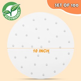 10 Inch Steamer Liner, Set of 100, Round Air Fryer Parchment Paper/Bamboo Dumpling Steamer Liners/Perforated Steam Paper for Bamboo Steamer, Dumpling Bun Dim Sum Steamer, Air Fryer and More