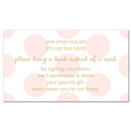 48 Polka Dots Gold Baby Shower Bring A Book Cards (Pink)