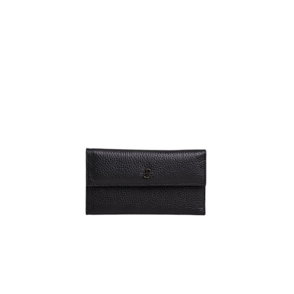 Prüne Billetera Chicago Cuero Negro Leather Flap Wallet Clutch Organizer with Magnetic Clasp (Black)