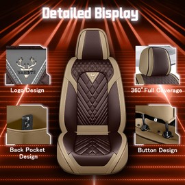 SLJU Car Seat Cover for Honda Pilot 2005-2025, Comfortable, Durable Leather Seat Cover, All Weather Sports Car Seat Covers Full Set(Standard 2 Seats, Coffee)