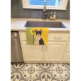 Caroline's Treasures Decorative Absorbent Summer Sunflower Kitchen Dish Hand Towel Cloth with Breed of Dog, Boston Terrier-Black