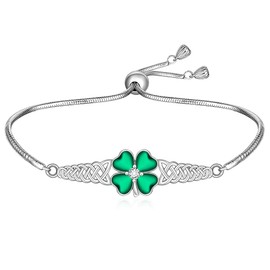 Talonior Celtic Shamrock Bracelet for Women St Patricks Day Bracelet Sterling Silver Four Leaf Clover Green Luck Gifts Irish St. Patrick’s Day Jewelry