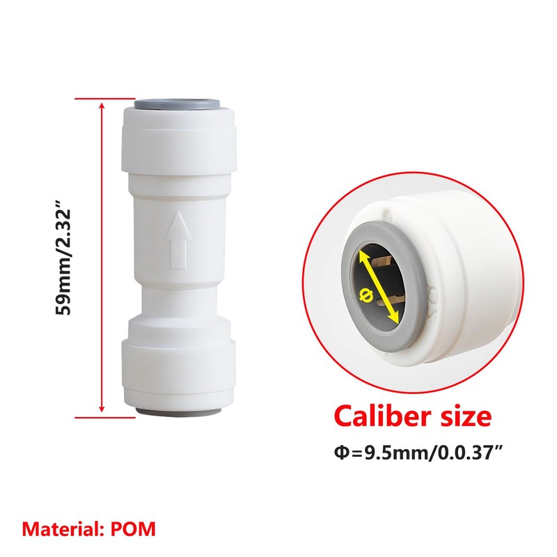 Qrity 1 Piece RO Water Filter Fitting, 3/8" Inline Check
