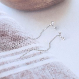 Ximdble Vintage Long Crystal Bar Threader Earrings Rhinestone Arc Bar Ear Climber Earrings Long Chain Dangle Earrings Silver Bar Drop Earrings for Women