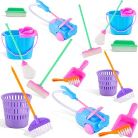 18 Pieces Dollhouse Cleaning Supplies Mini Cleaning Toys Miniature Mop Dustpan Bucket Brush Mini Cleaning Tools Pretend Play Dollhouse Furniture Garden Accessories Toys for Dolls