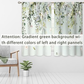 oolygoo Sage Eucalyptus Botanical Leaves Floral Window Curtains Butterfly Farmhouse Flower Leaf Rod Pocket Sage Green Curtain Drapes Curtains for Bedroom Living Room Treatment 2 Panels 42Wx45H Inch