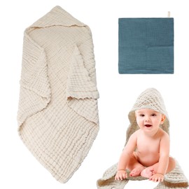 APOMOONS Baby Towel with Hood 80 x 80 cm, Hanging Burp Cloths, Baby Muslin Cloths, 100% Muslin Cotton Baby Towel, Wash Cloth, Baby Towel Hood, Soft Muslin Cloths Baby