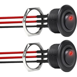 Acegoo 12V Aluminum Round Rocker Switch Red Lighted Toggle Switch 20A SPST 12V/24V On/Off Switch w/ 14 AWG Pre-Wired Leads for RV Boat Truck Car Automotive, 1” Drill Hole, Nut Fastening Mount (2Pcs)