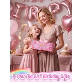 9 Year Old Girl Birthday Gifts - Set of 5 with Durable Tritan Water Bottle, Bracelet, Necklace, Bag, Card, Fun Cute Gifts for 7th 8th 9th 10th Year Old Girls Daughter Sister Niece Granddaughter