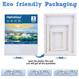 Halobios Stretched Canvases for Painting with 11x14 Inch, 5x7 Inch, 8x10, Painting Canvas for Acrylics,Oils & Other Painting Media, 5/8 Inch Profile 100% Cotton Artist Framed Canvas(3 Packs)
