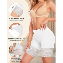 ZENUTA 1 Pack Lace Slip Shorts for Women Under Dresses, Seamless Anti Chafing Shorts Summer (1pcs White, L