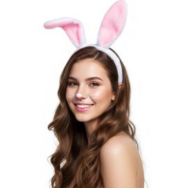 Women’s Cute Rabbit Ears Headband, Soft Plush Bunny Hairband, Christmas & Holiday Gift -Pink