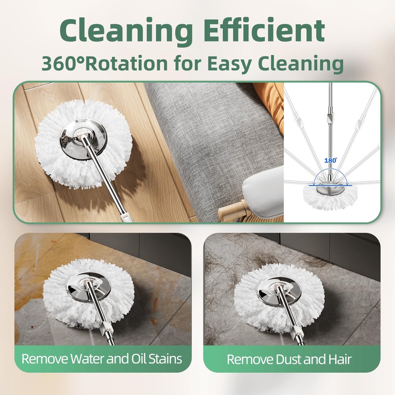 SWIFTIRON Spin Mop and Bucket with Wringer Set for Home,360°