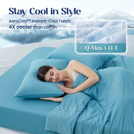 Dream Valley® Queen Size Cooling Fitted Sheet with 2 Pillowcases, Q-Max > 0.4 Aerocool 3 PCS with No Flat Sheet, Cooling for Night Sweats, Hot Sleepers, Dream Blue
