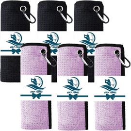 Golf Towels for Golf Bags 6Pack with Clip Waffle 16” X16” Value Set, Towel for Men Women Club Cleaning Hook Loop in Color Black Blue Grey Pink (6 Pack-Black+Grey) (6 Pack-Black+Purple)