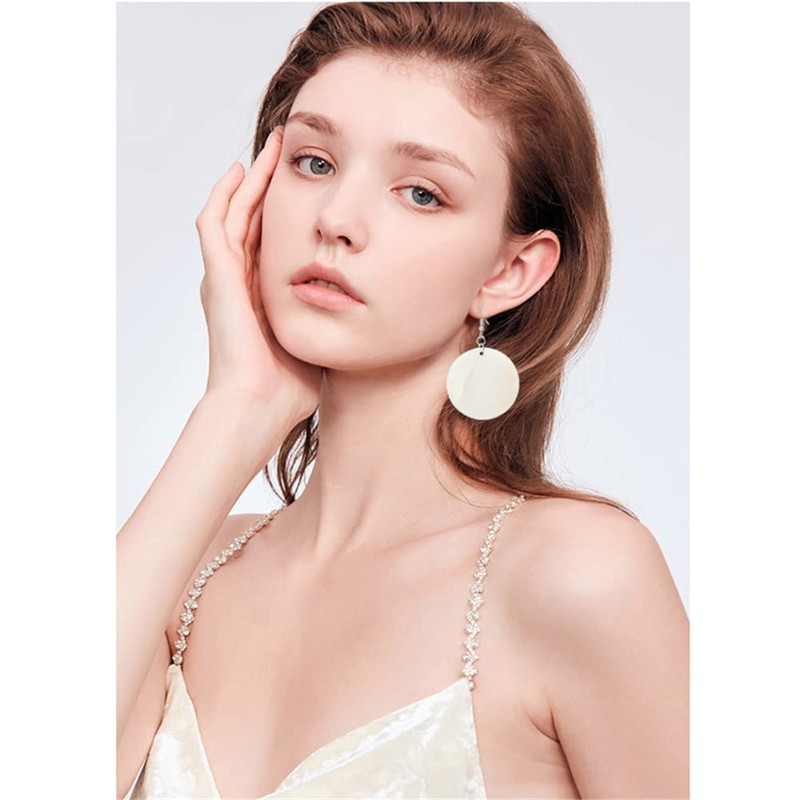 Trendy Light Weight Round White Shell Dangle Earrings for Women
