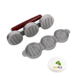 Volicrt Small Meat Patty Maker with 100 Patty Papers Set(Three 2.5-inch molds),Press Patty Maker,Make Three Meat Patties at Once,Great for Mini Burger,Barbecue,Picnic,Camping, etc
