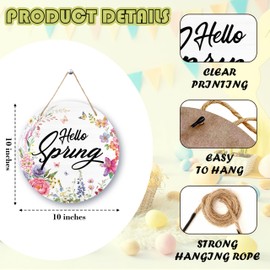 Welcome Spring Decor, Hello Spring Door Hanging Sign For Front Door Outside, Spring Easter Gifts For Women Men Friends, Spring Floral Farmhouse Round Welcome Door Hanger Decorations -09
