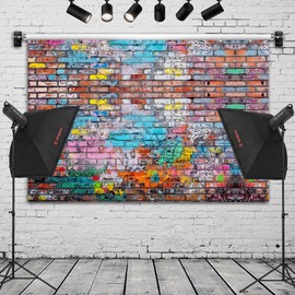 Colorful Graffiti Brick Wall Backdrop Banner - Abstract Street Art Photography Background for Hip Hop Party, 80s 90s Disco, Birthday Wedding Decor, Studio Props & Booth Supplies 98x65 Inch